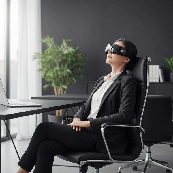 femme-portant-masseur-yeux-magn-tique-bureau.jpg masseur oculaire magnétique Calmazen