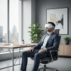 homme-utilisant-masseur-yeux-au-bureau.png masseur yeux vapeur Calmazen